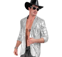 Giacca da uomo alla moda da discoteca con paillettes argento