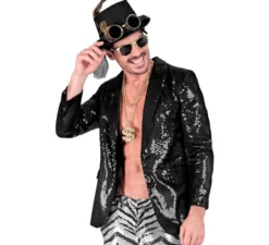 Giacca moda discoteca nera con paillettes per uomo