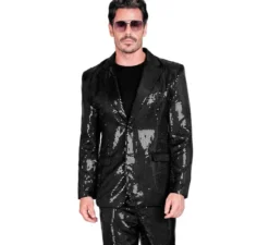Giacca moda discoteca nera con paillettes per uomo