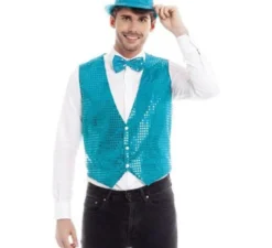 Gilet con paillettes turchese da uomo