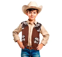Gilet da cowboy marrone stampato per bambini