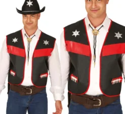 Gilet da cowboy nero e rosso per adulto