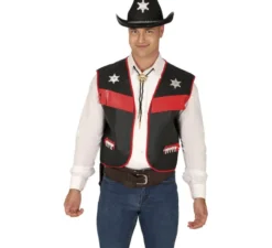 Gilet da cowboy nero e rosso per adulto