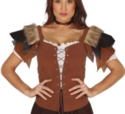 Gilet di pelle medievale con i capelli per donna