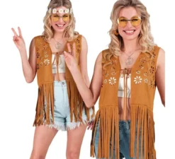 Gilet hippie marrone con fiori per donna