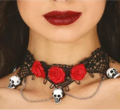 Girocollo con Teschi e Rose Rosse