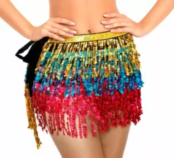 Gonna da donna con paillettes arcobaleno e frange