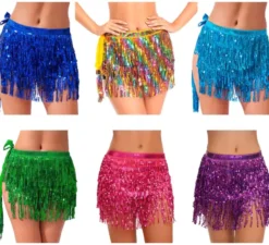 Gonna da donna con paillettes e frange in vari colori