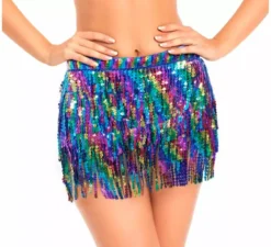 Gonna da donna con paillettes e frange multicolori