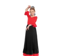 Gonna sevillana con doppia volant nera e rossa per bambina