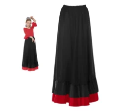 Gonna sevillana con doppia volant nera e rossa per bambina