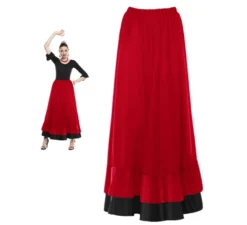 Gonna Sevillana con doppia volant rossa e nera da donna