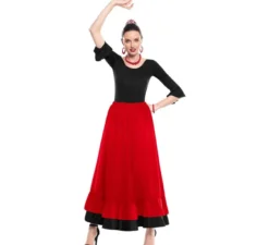Gonna Sevillana con doppia volant rossa e nera da donna