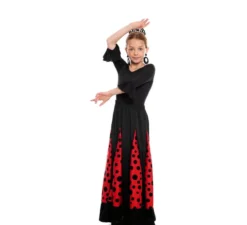 Gonna Sevillana con Quillas nere e rosse e pois neri per bambina