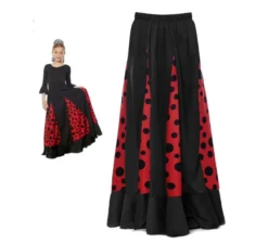 Gonna Sevillana con Quillas nere e rosse e pois neri per bambina