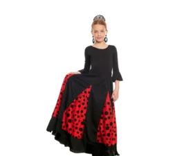 Gonna Sevillana con Quillas nere e rosse e pois neri per bambina