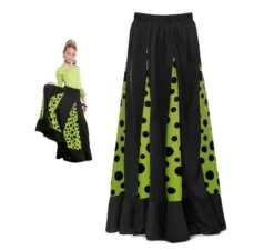 Gonna Sevillana con Quillas nere e verdi e pois neri per bambina