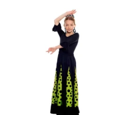 Gonna Sevillana con Quillas nere e verdi e pois neri per bambina