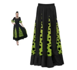 Gonna Sevillana con Quillas nero e verde e pois neri per donna