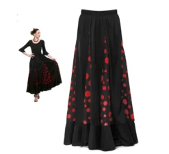 Gonna Sevillana di Quillas nera a pois rossi da donna