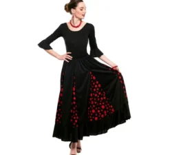 Gonna Sevillana di Quillas nera a pois rossi da donna