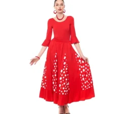Gonna Sevillana di Quillas rossa a pois bianchi per donna