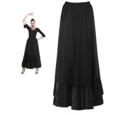 Gonna Sevillana doppia volant nera da donna