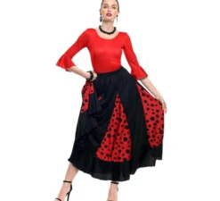 Gonna sevillana nera e rossa con pois neri per donna