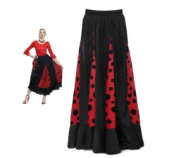 Gonna sevillana nera e rossa con pois neri per donna