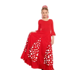 Gonna sevillana rossa con pois bianchi per bambina