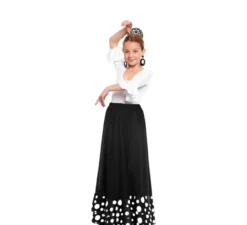 Gonna sivigliana con doppia balza e pois bianchi e neri per bambina