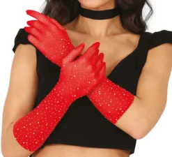 Guanti in rete con strass in vari colori, 30 cm per adulti