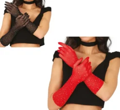 Guanti in rete con strass in vari colori, 30 cm per adulti