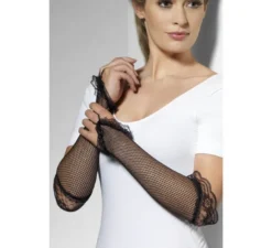 Guanti neri senza dita con pizzo