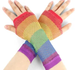 Guanti senza dita a rete lunga arcobaleno