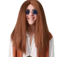 Hippie lunga parrucca liscia con striscia al centro