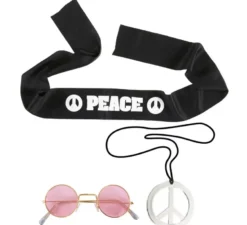 Hippie Peace per adulti : fascia per capelli, occhiali e collana