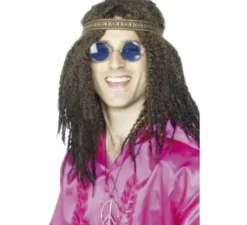Hippy kit uomo: nastro per capelli, occhiali e collana