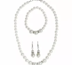 Kit anni '20: collana di perle con strass, orecchini e braccialetto