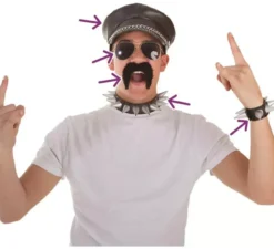 Kit biker: berretto, occhiali, baffi, bracciale e collana