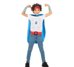 Kit blu da supereroe per bambini: maschera, mantello e cintura