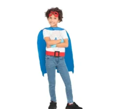 Kit blu da supereroe per bambini: maschera, mantello e cintura