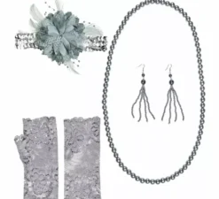 Kit Charleston anni '20: fiocco, orecchini, collana e guanti
