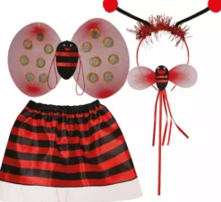 Kit Coccinella per bambini: fascia per capelli, bacchetta magica, ali e gonna