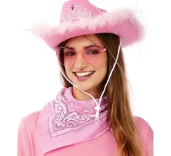 Kit Cowgirl Rosa: Occhiali, sciarpa e cappello da 58 cm