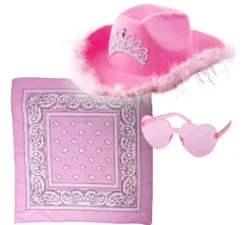 Kit Cowgirl Rosa: Occhiali, sciarpa e cappello da 58 cm