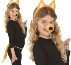 Kit cucciolo arancione per bambini: coda, orecchie e naso