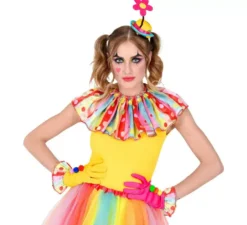Kit da clown per donna: Guanti, Cappello con fiore e Collare