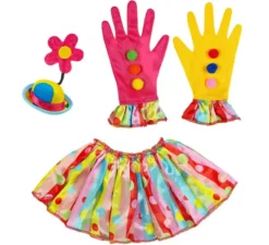 Kit da clown per donna: Guanti, Cappello con fiore e Collare