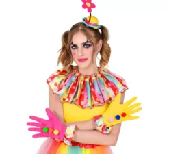 Kit da clown per donna: Guanti, Cappello con fiore e Collare